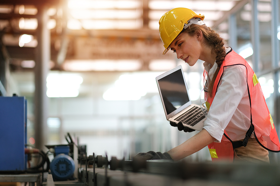 Technician Woman With Worker Uniform Hold Laptop