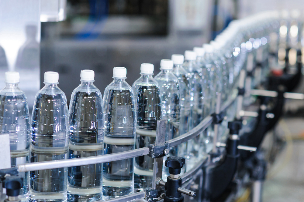 water bottles on production line