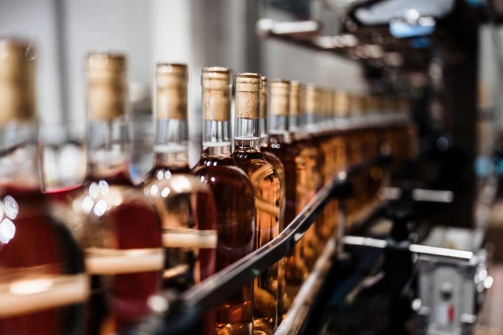 wine bottles in production